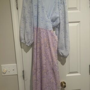 Ann Taylor Floral Wrap Dress in Blue and Purple